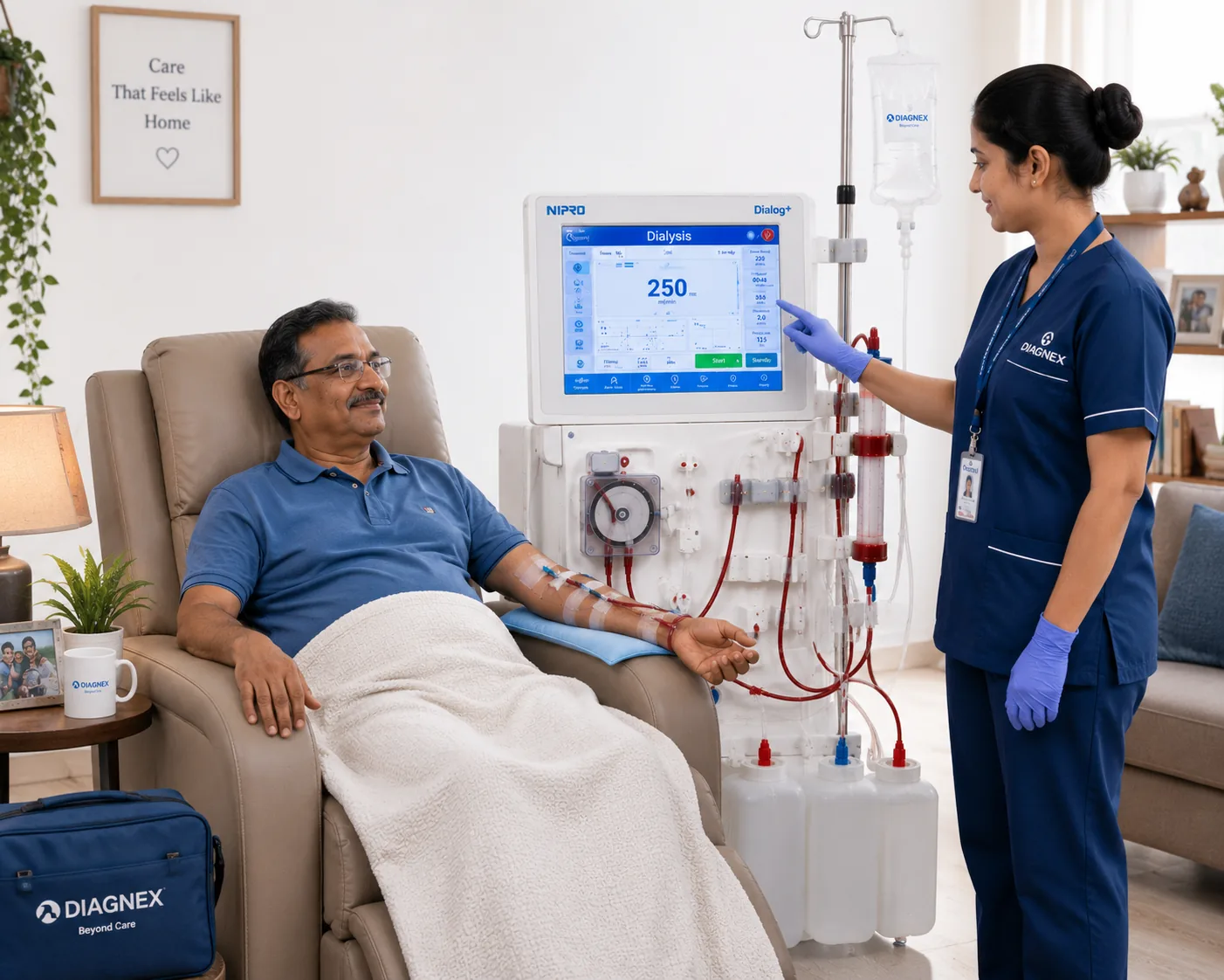Older patient receiving Home Hemodialysis at home