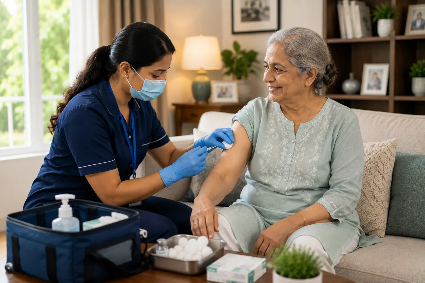 Care professional supporting an older adult at home